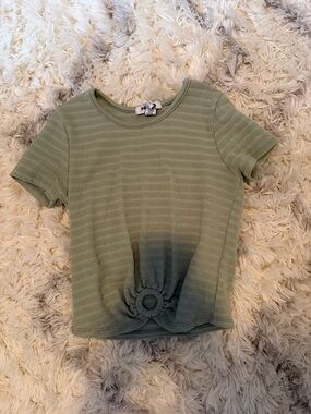 RSQ Sage Green Short Sleeve Ribbed Tee with Front Ring Detail